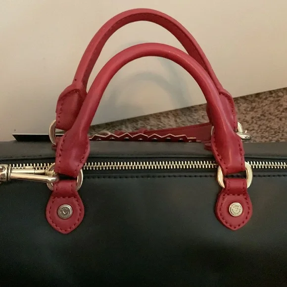 Love Moschino red and black studded leather satchel purse with logo - Picture 6 of 9